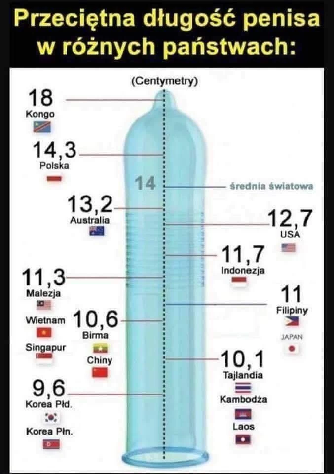 Przeciętna długość penisa w różnych państwach